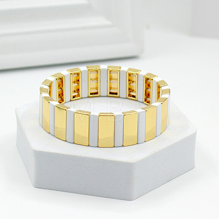 Baking Paint Alloy Rectangle Beaded Stretch Bracelets FS-WGFC15B-06-1