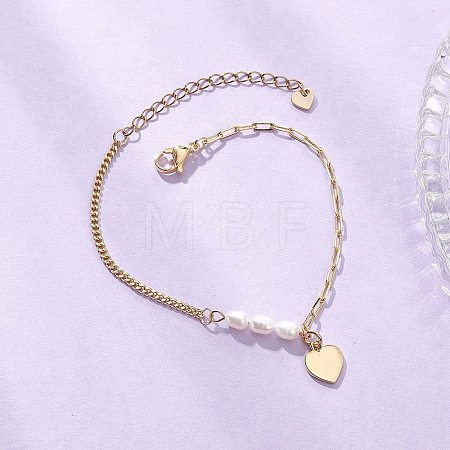 Brass Heart Charm Bracelets BJEW-JB12712-1