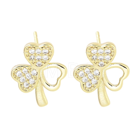 Brass Micro Pave Clear Cubic Zirconia Stud Earrings for Women EJEW-S217-D08-1