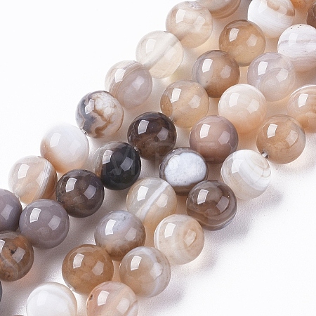 Natural Striped Agate/Banded Agate Beads Strands G-G582-6mm-57-1
