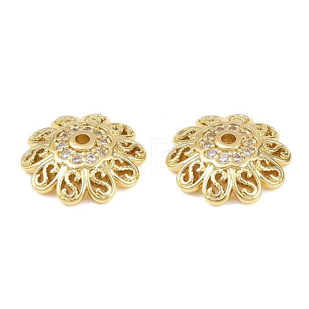 Brass Micro Pave Clear Cubic Zirconia Bead Caps KK-D109-03G-1