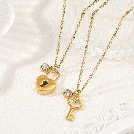 2Pcs 2 Styles 304 Stainless Steel Pendant Satellite Chain Necklaces NJEW-JN06495-01-1