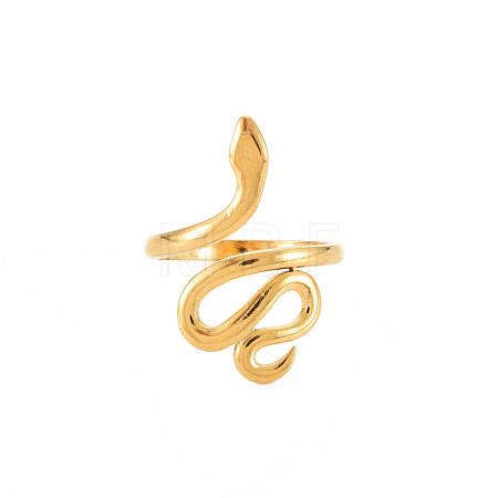 Ion Plating(IP) 304 Stainless Steel Snake Wide Open Cuff Ring for Women X-RJEW-S405-226G-1