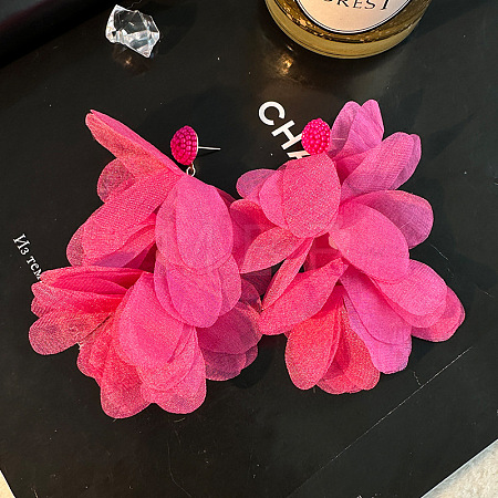 Alloy Polyester Flower Tassel Stud Earrings FS-WG690F4-04-1