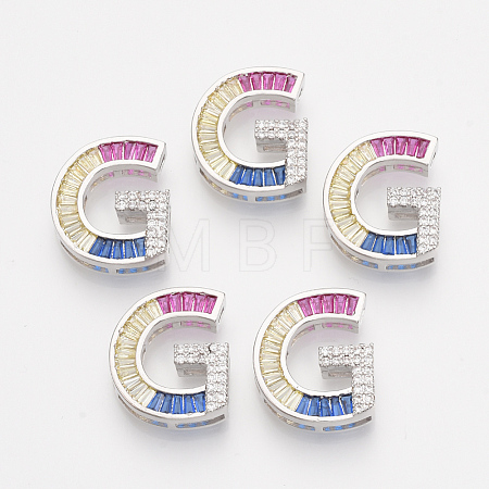 Brass Cubic Zirconia Slide Charms ZIRC-S063-01G-P-1