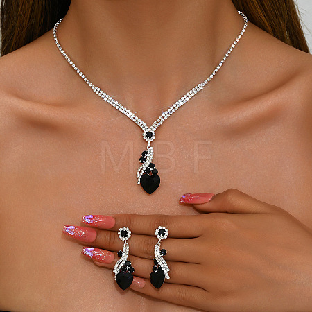 Brass Rhinestone Pendant Necklaces & Stud Earrings Sets for Women WGFE659-04-1
