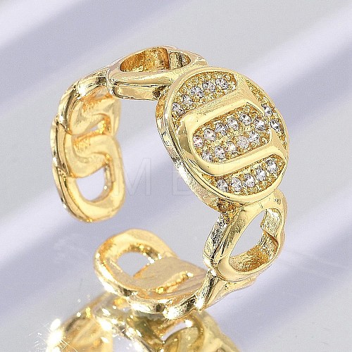 Brass Micro Pave Clear Cubic Zirconia Open Cuff Rings for Women RJEW-K289-02G-U-1