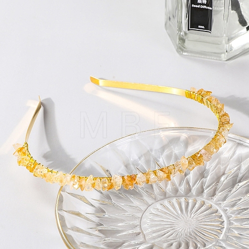 Wire Wrapped Natural Citrine Chip Hair Bands PW-WG27230-08-1