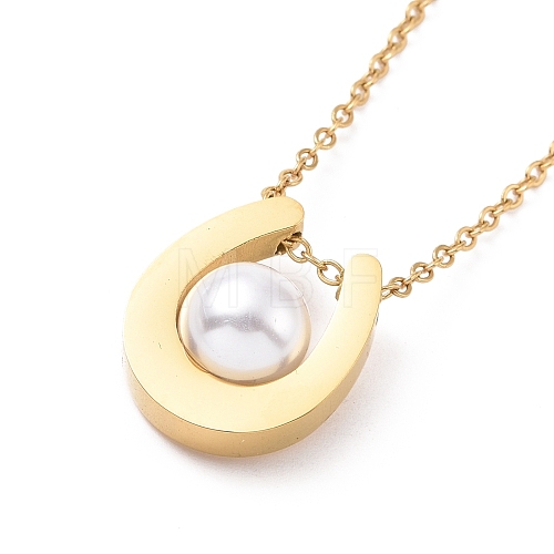 Plastic Imitation Pearl Teardrop Pendant Necklace NJEW-A004-12G-1