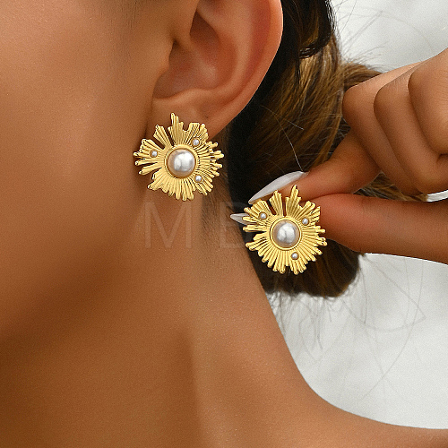 Exaggerated Vintage Style Stainless Steel Coral Flower Earrings for Women GA5711-3-1