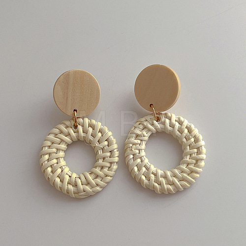 Woven Wood Rattan Dangle Earrings for Women SN9430-1-1