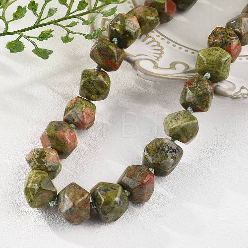 Natural Unakite Nuggets Beaded Necklaces for Women Men NJEW-K388-01U-1