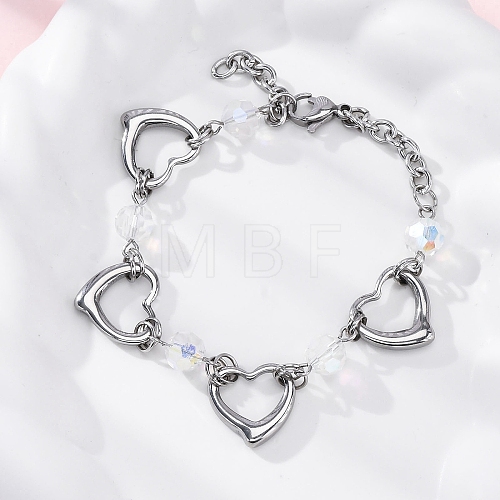 201 Stainless Steel Heart Link Chain Bracelets BJEW-B078-177P-02-1