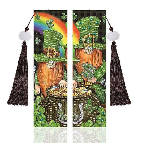 2Pcs Saint Patrick's Day DIY Diamond Painting Bookmarks Kits DIAM-PW0010-18E-1