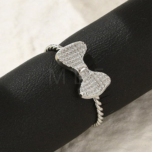 Bowknot 304 Stainless Steel Open Cuff Rings for Women RJEW-G338-08P-1