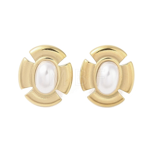 316 Surgical Stainless Steel & CCB Imitation Pearl Stud Earrings for Women STAS-B063-03G-06-1