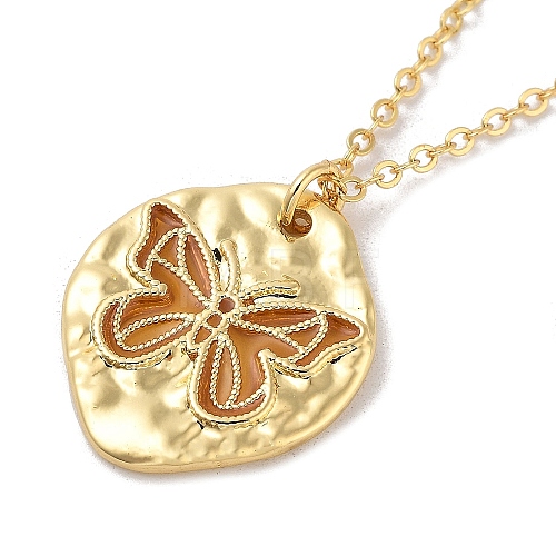 Brass Enamel Cable Chain Butterfly Pendant Necklaces NJEW-K379-01G-01-1