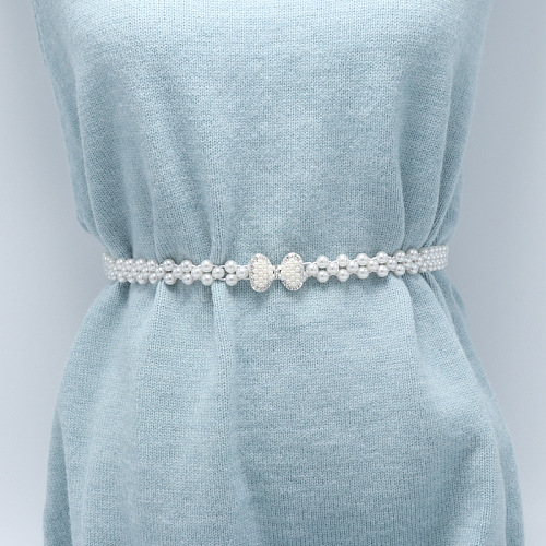 White Plastic Imitation Pearl Beaded Stretch Waist Chains WG08E4F-04-1