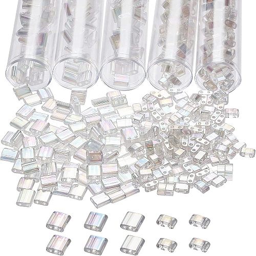  528Pcs 2 Style 2-Hole Transparent Glass Seed Beads SEED-NB0001-52-1