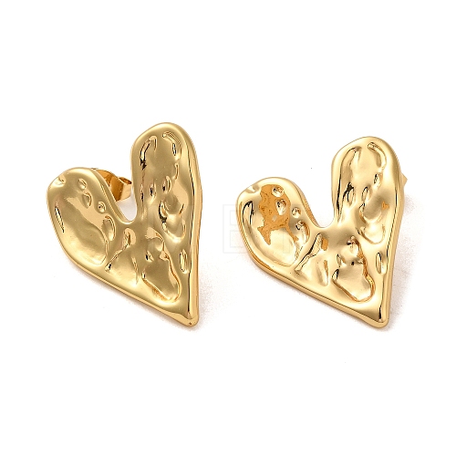 Hammered Heart 304 Stainless Steel Stud Earrings for Women EJEW-U003-01G-02-1