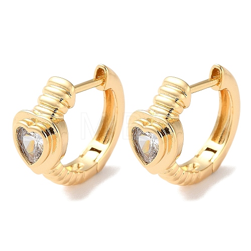 Heart Brass Micro Pave Cubic Zirconia Hoop Earrings for Women EJEW-B056-05G-1