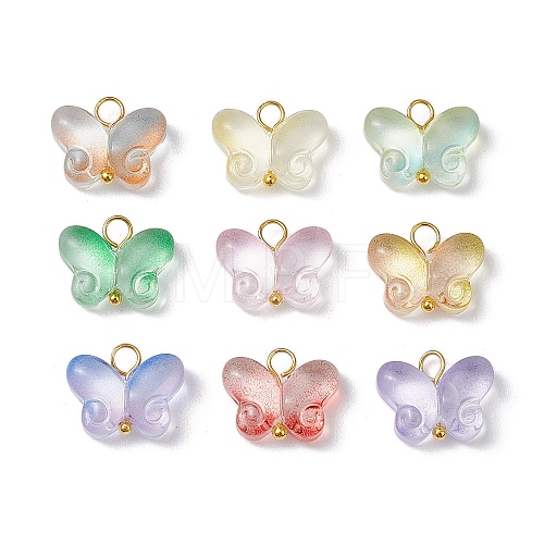 Butterfly Gradient Color Baking Paint Transparent Glass Charms PALLOY-JF03266-01-1