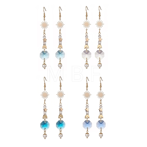 Glass Dangle Earrings with Shell Beads EJEW-JE05187-1