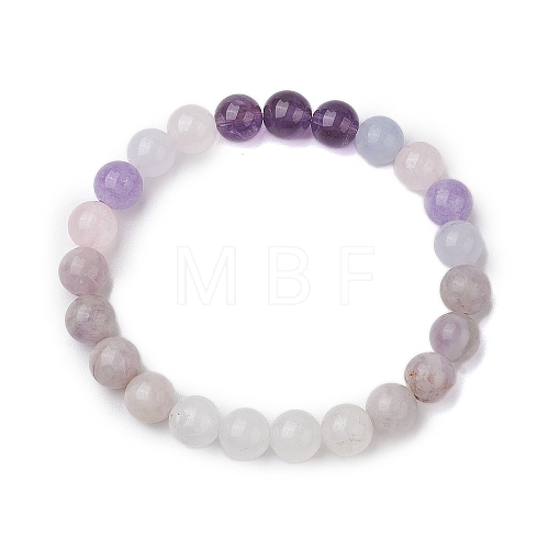 8mm Round Natural Amethyst & Quartz Crystal & Aquamarine & Rose Quartz Beaded Stretch Bracelets BJEW-TA00514-04-1