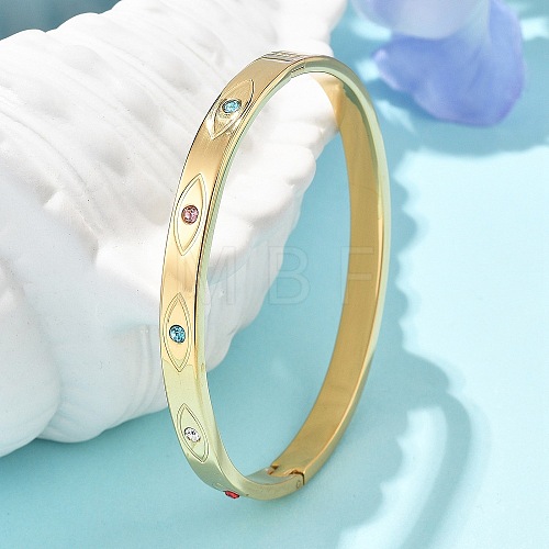 Eye 304 Stainless Steel Rhinestone Bangles for Women BJEW-Z092-09G-1