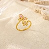 304 Stainless Steel with Glass Rhinestone Open Cuff Rings RJEW-Z132-04G-1