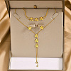 Flower Stainless Steel Crystal Rhinestone Lariat Necklaces & Stud Earrings & Bracelets Sets for Women FS-WG939A0-01-2