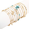 10Pcs Beach Style Alloy & Synthetic Turquoise & Resin Link Anklets WGF01BA-01-1