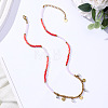 Boho 304 Stainless Steel Crystal Rhinestone Coin Tassel Pendant Glass Beaded Necklaces for Women WG01577-02-1