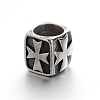 Retro Smooth 304 Stainless Steel Large Hole Cube Beads with Cross STAS-I031-28-1