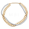 Imitation Pearl Round Beaded and Alloy Twisted Chain Braided 2-Strand Necklaces for Women WG9B514-01-4