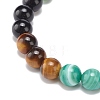 Natural Agate & Tiger Eye & Black Onyx Round Beaded Stretch Bracelet BJEW-JB08400-03-5