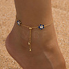 Blue Flower Alloy Enamel Link Chain Slider Anklets for Women FS-WG65877-01-1