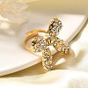 Bowknot 304 Stainless Steel Rhinestone Cuff Rings for Women RJEW-A058-01B-G-4