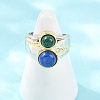 Natural Lapis Lazuli & Natural Malachite with Brass Cuff Open Rings RJEW-B163-01GP-01-2