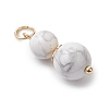 3Pcs 3 Styles Natural Quartz Crystal & Selenite & Howlite Round Beaded Pendants PALLOY-JF04701-06-4