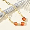 Natural Carnelian Faceted Flat Round Beaded Brass Paperclip Chain Bracelets GG-CBA37F5-02G-04-3