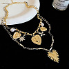 Alloy Rhinestone & Iron Heart Pendant Double Layer Necklaces for Women WG7EE33-01-3
