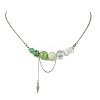 Natural Green Aventurine & Quartz Crystal & Dyed Imperial Jasper & New Jade Round Graduated Beaded Pendant 304 Stainless Steel Cable Chain Necklaces for Women NJEW-TA00242-03-2