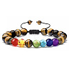 Adjustable Handstring Chakra Round Natural Tiger Eye Yoga Braided Bead Bracelets for Women Men LN5324-7-1