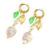 Leaf Natural Freshwater Shell & Teardrop Glass Dangle Earrings EJEW-JE07148-4