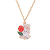 Alloy Enamel Cute Rabbit Bunny with Rose Flower Pendant Twisted Chain Necklaces for Women FS-WG5F625-01-1