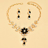 Flower Alloy Rhinestone Pendant Necklaces & Teardrop Stud Dangle Earrings Sets FS-WG19EE6-06-1