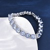 Brass Pave Clear Cubic Zirconia Flat Round Link Chain Bracelets for Women BJEW-A034-02P-1