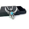 Men's Vintage Stainless Steel Pave Synthetic Turquoise Cattle Head Pendant Necklaces GA2673-1