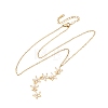 Brass Crystal Rhinestone 5 Flower Y Pendant 201 Stainless Steel Chain Necklaces for Women NJEW-C110-01G-4